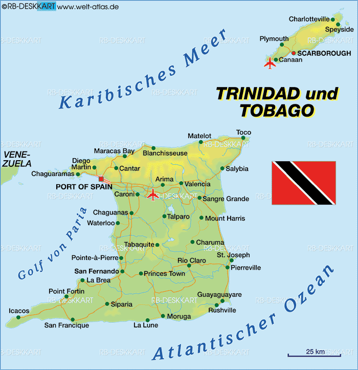 physical map trinidad tobago